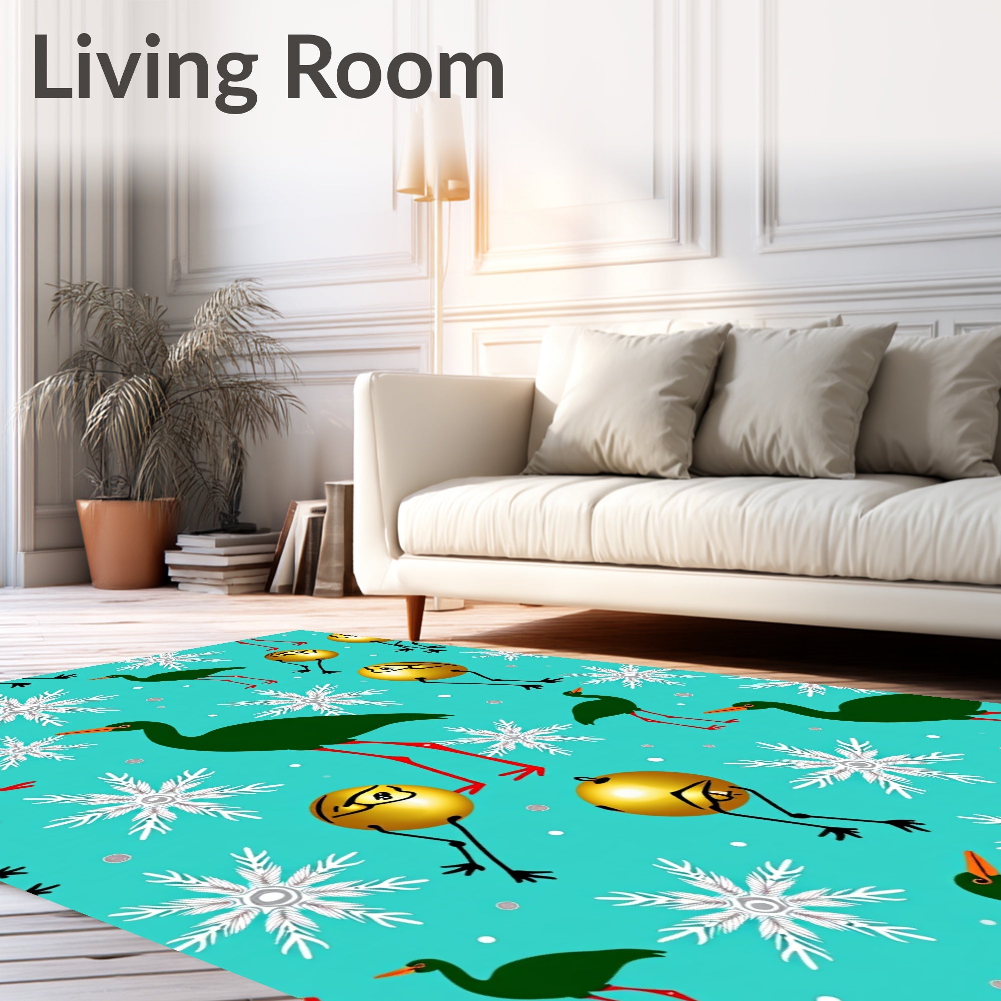 Aqua Blue Green Crane Snowflakes Rug