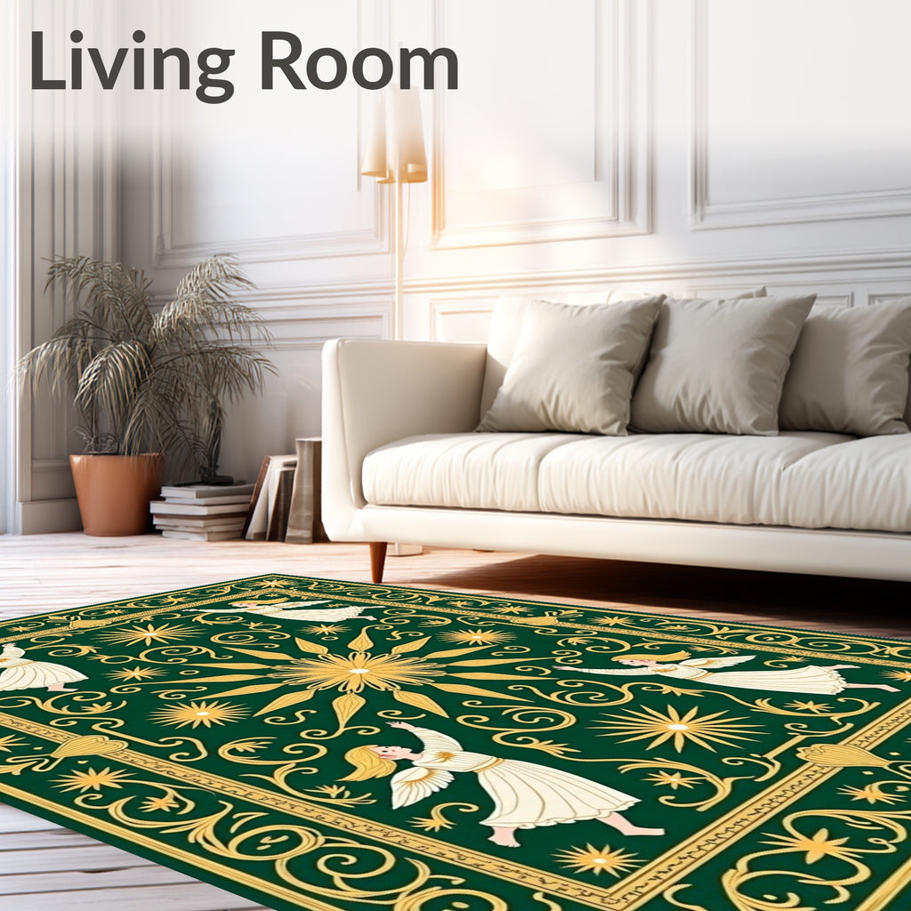 Emerald Angelic Golden Starburst Frame Rug