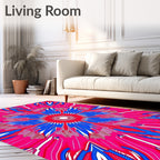 Vibrant Pink Blue Sunburst Radial Rug