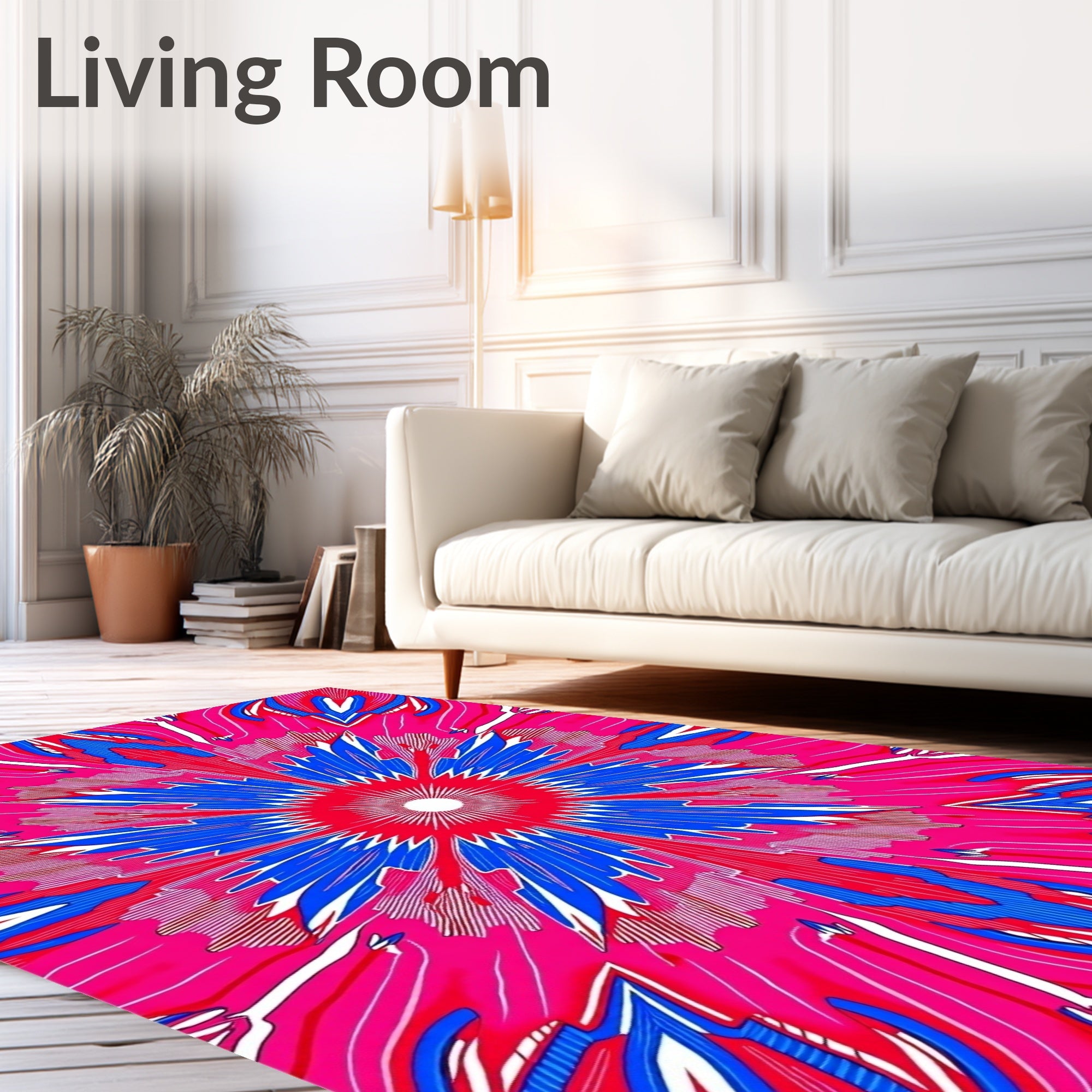 Vibrant Pink Blue Sunburst Radial Rug