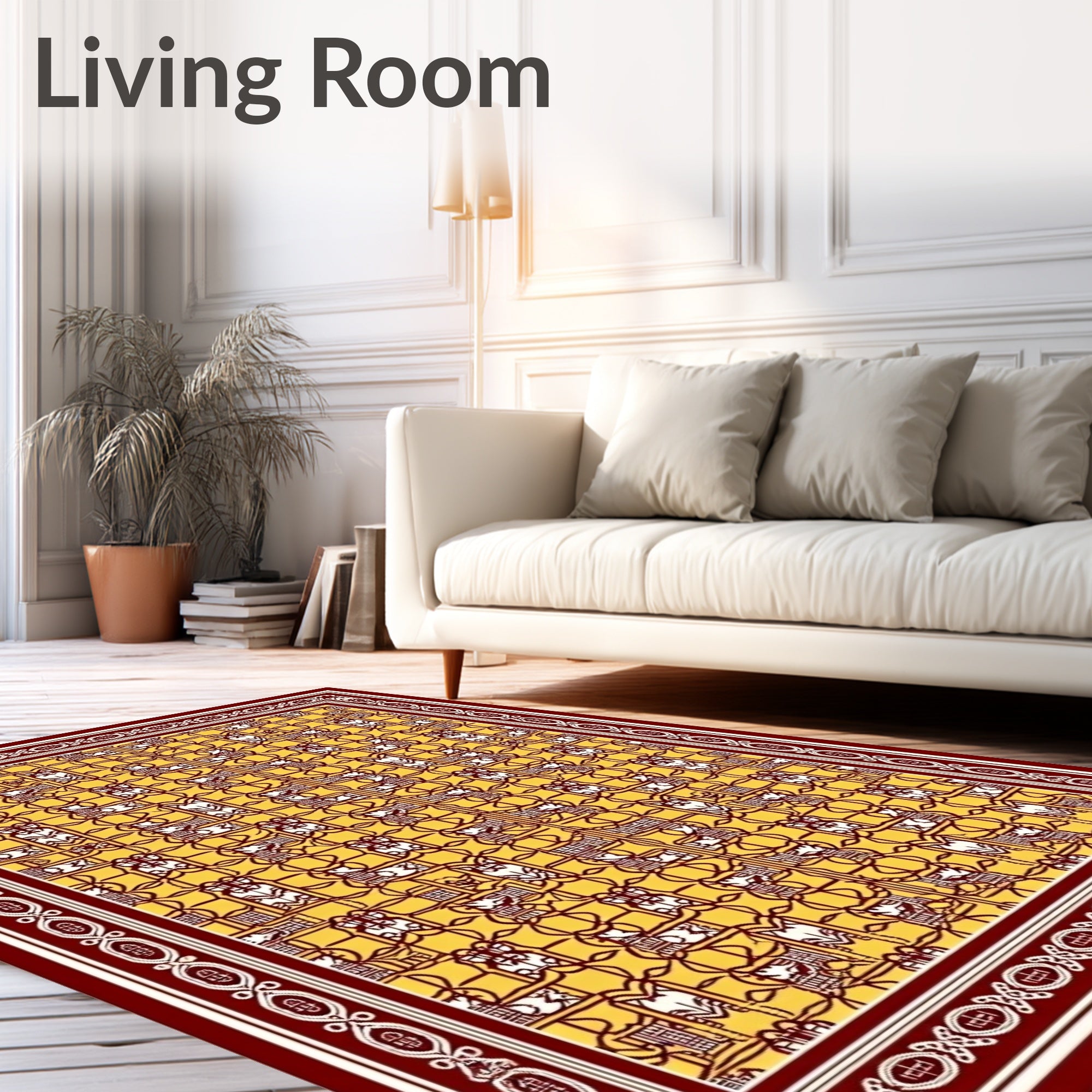 Amber Yellow Geometric Animal Motif Rug