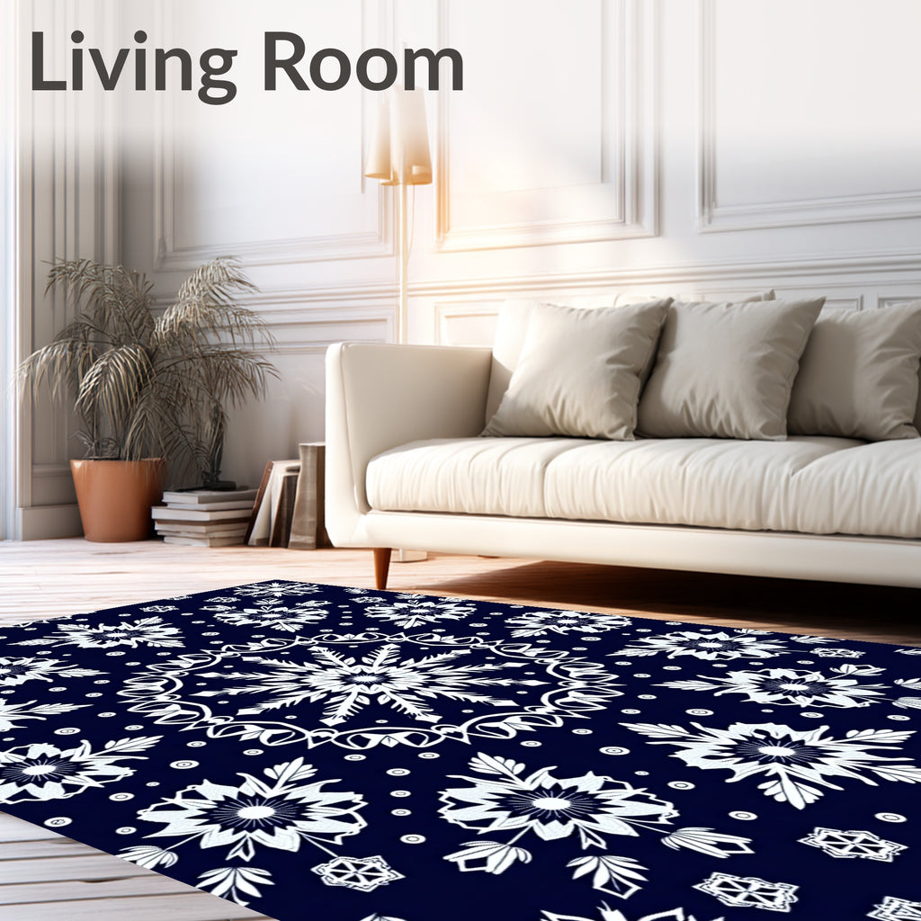 Navy Blue Floral Snowflake Medallion Rug