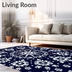 Navy Blue Floral Snowflake Medallion Rug