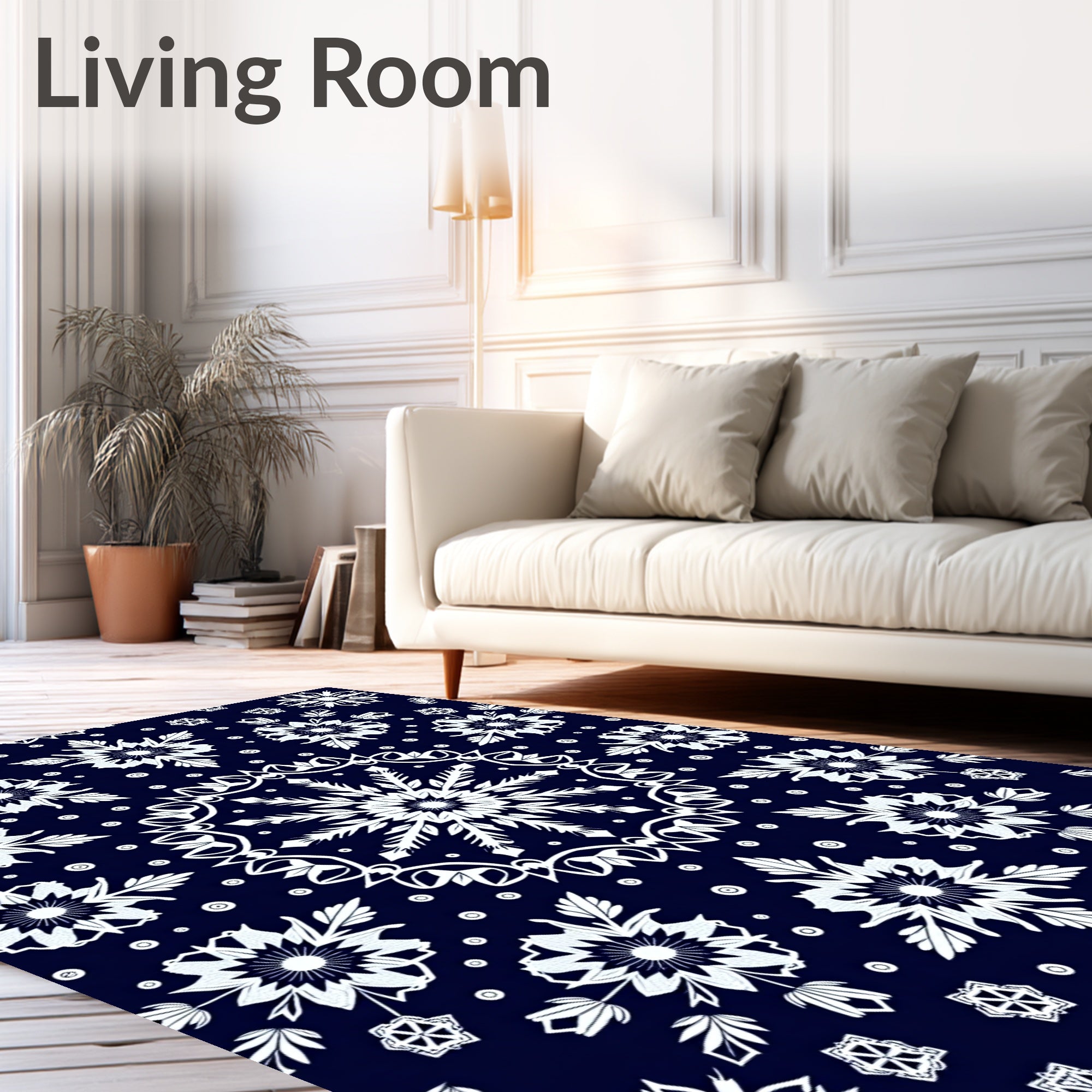 Navy Blue Floral Snowflake Medallion Rug