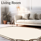 Elegant Brown Ornamental Scroll Border Rug