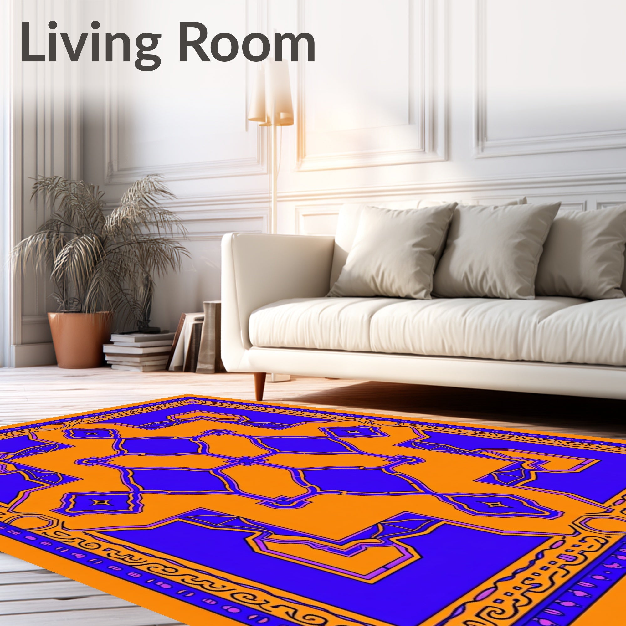 Bold Orange Blue Geometric Medallion Rug
