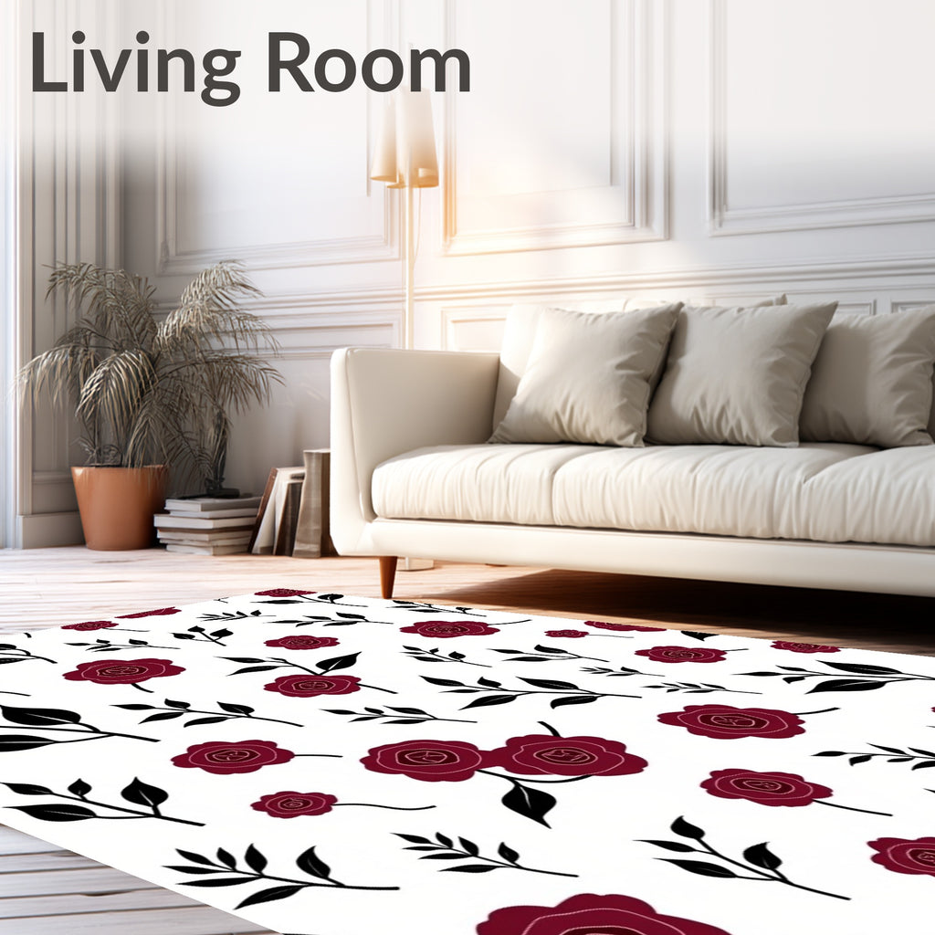 Deep Red Rose Branch Scatter Rug