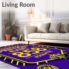 Bold Purple Yellow Emblem Shield Rug