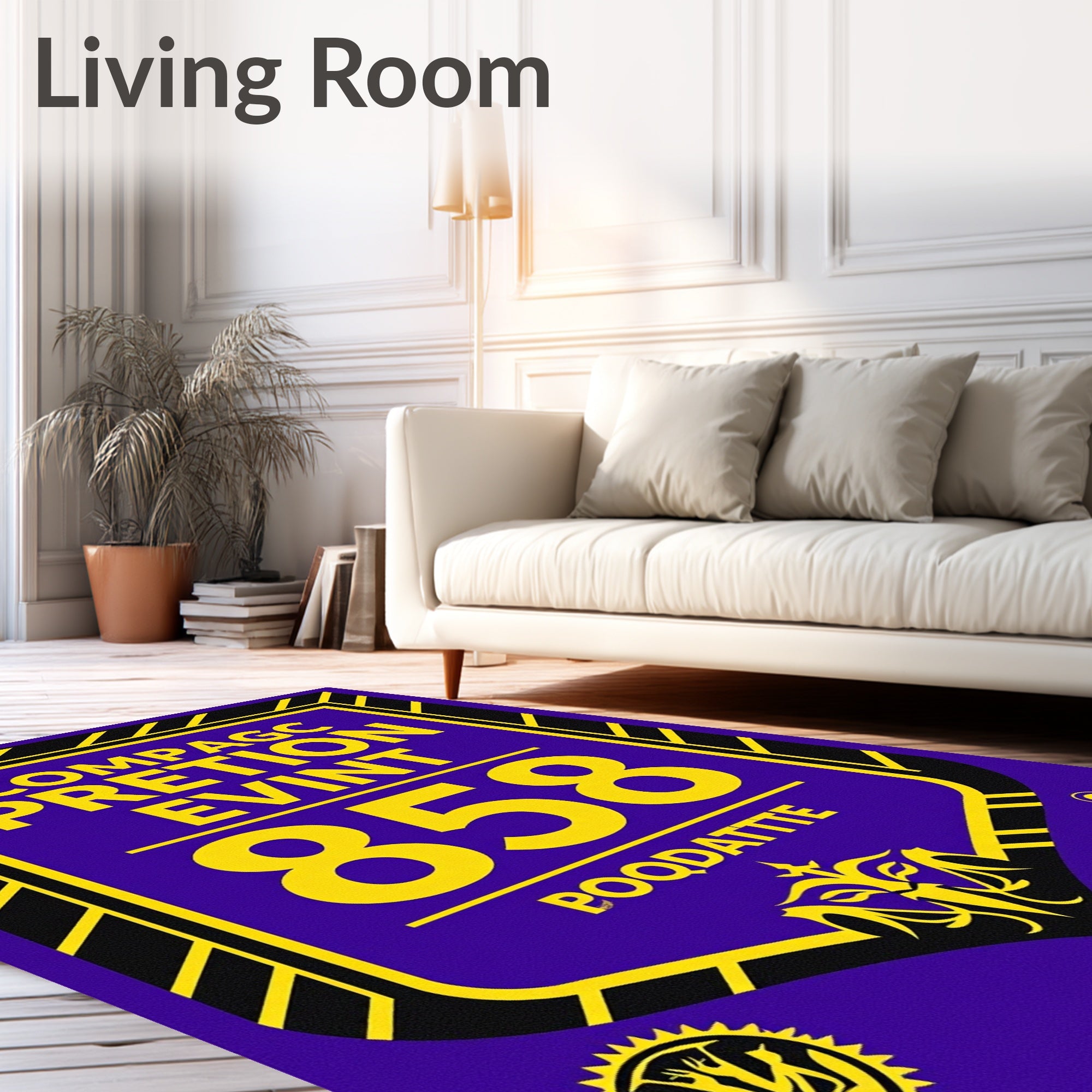 Bold Purple Yellow Emblem Shield Rug