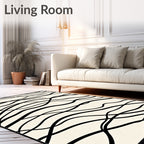 Cream Black Organic Flowing Lines Rug
