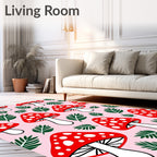 Red White Spot Mushroom Fern Garden Rug