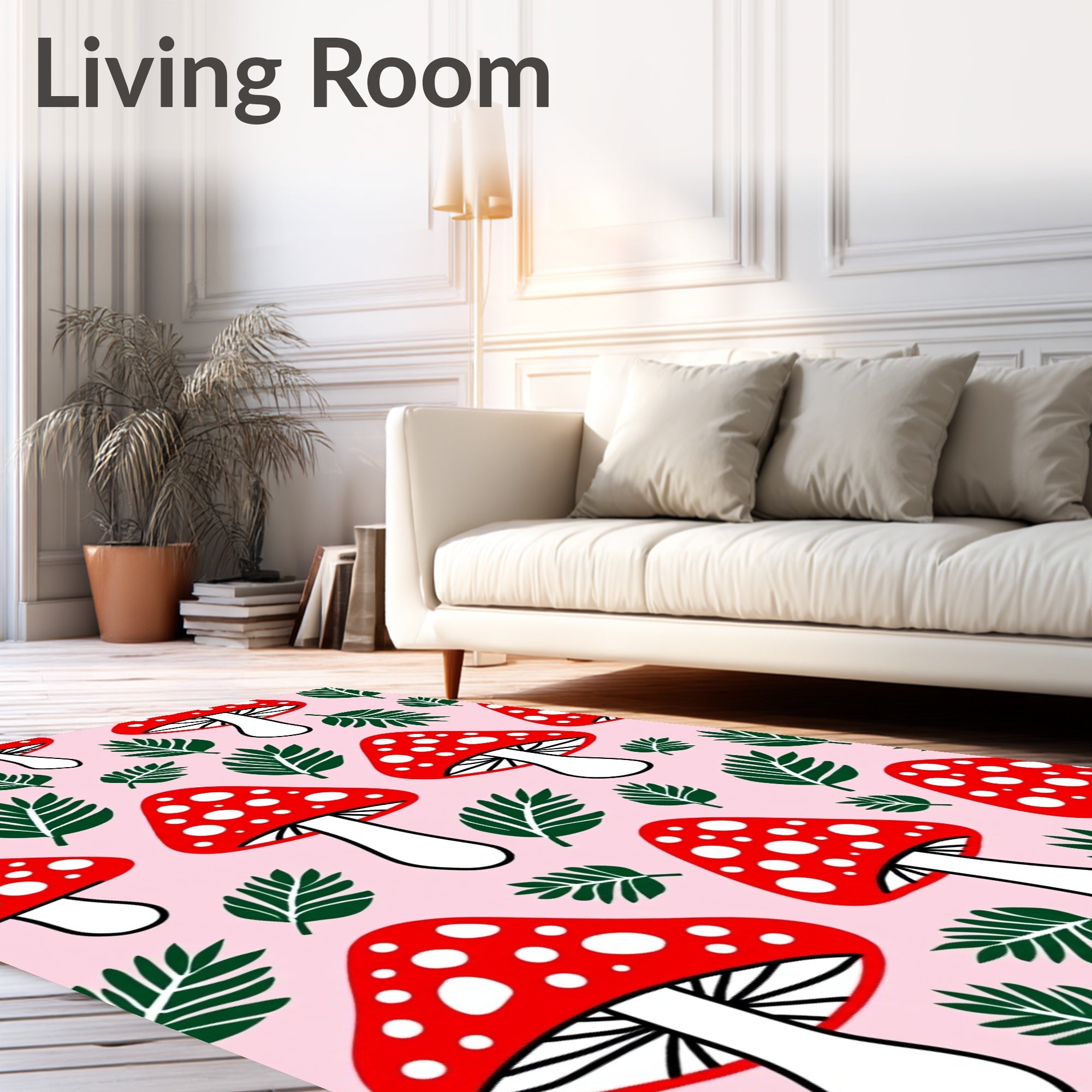 Red White Spot Mushroom Fern Garden Rug