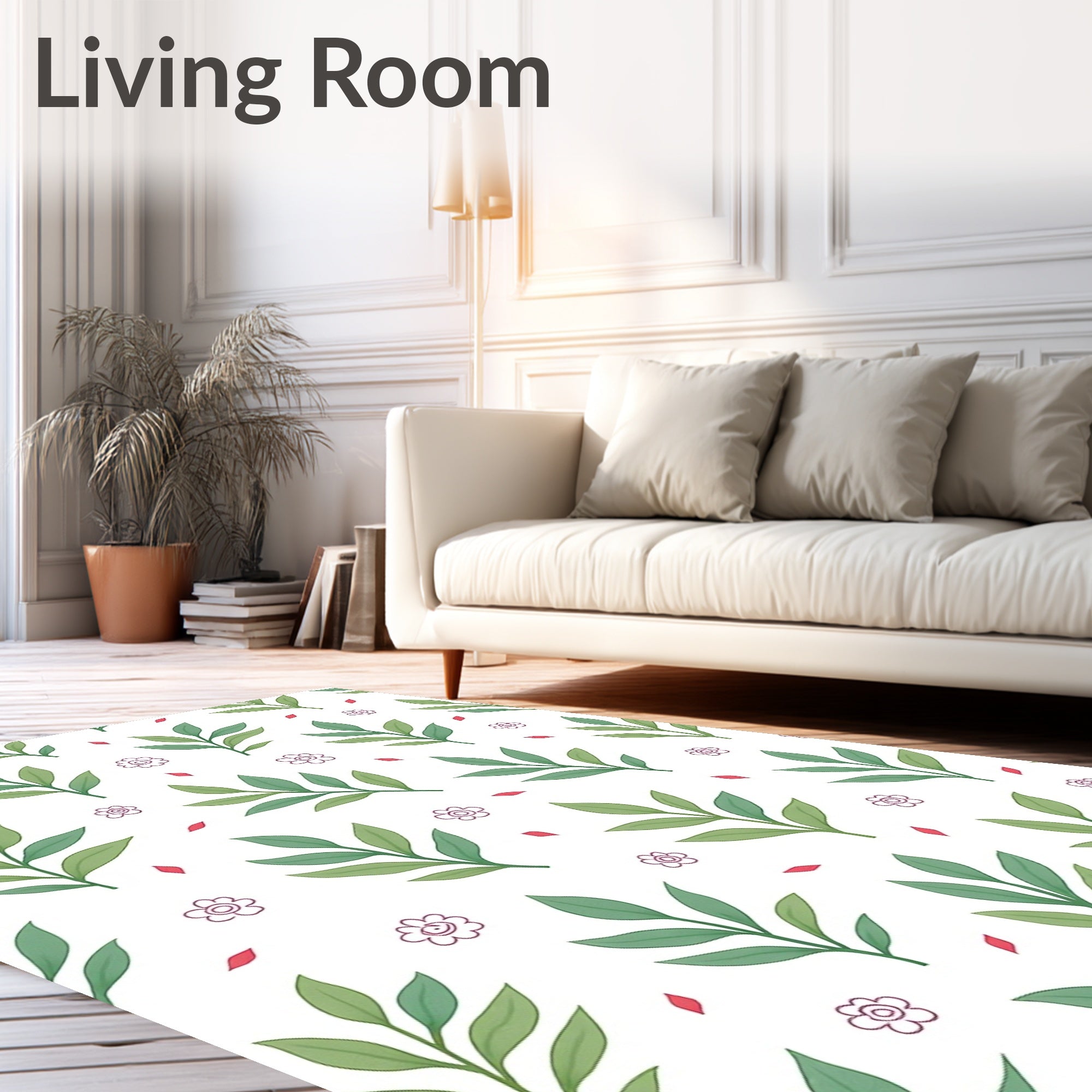 Green Leafy Branch Scatters With Blossoms Rug