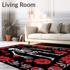 Skeleton Red Rose Border Art Rug