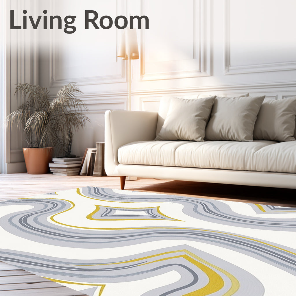 Abstract Yellow Gray Swirls Rug