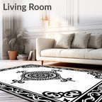 Black White Medallion Corner Border Rug