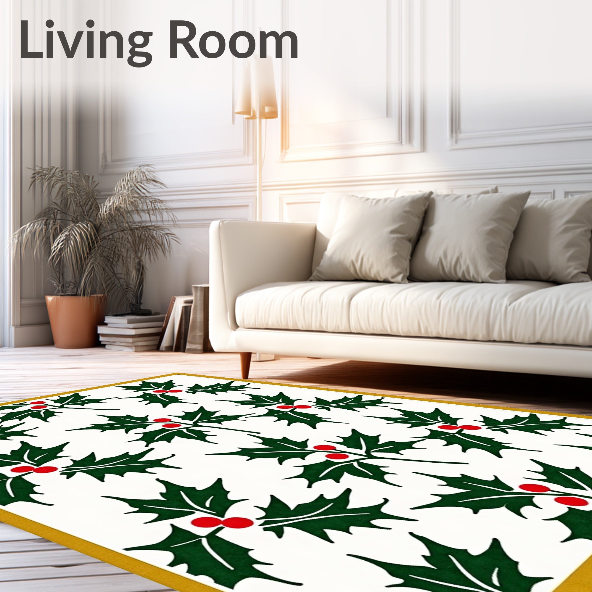Traditional Green Red Holly Cluster Rug