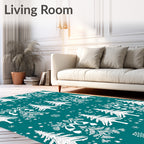 Teal White Christmas Tree Forest Rug