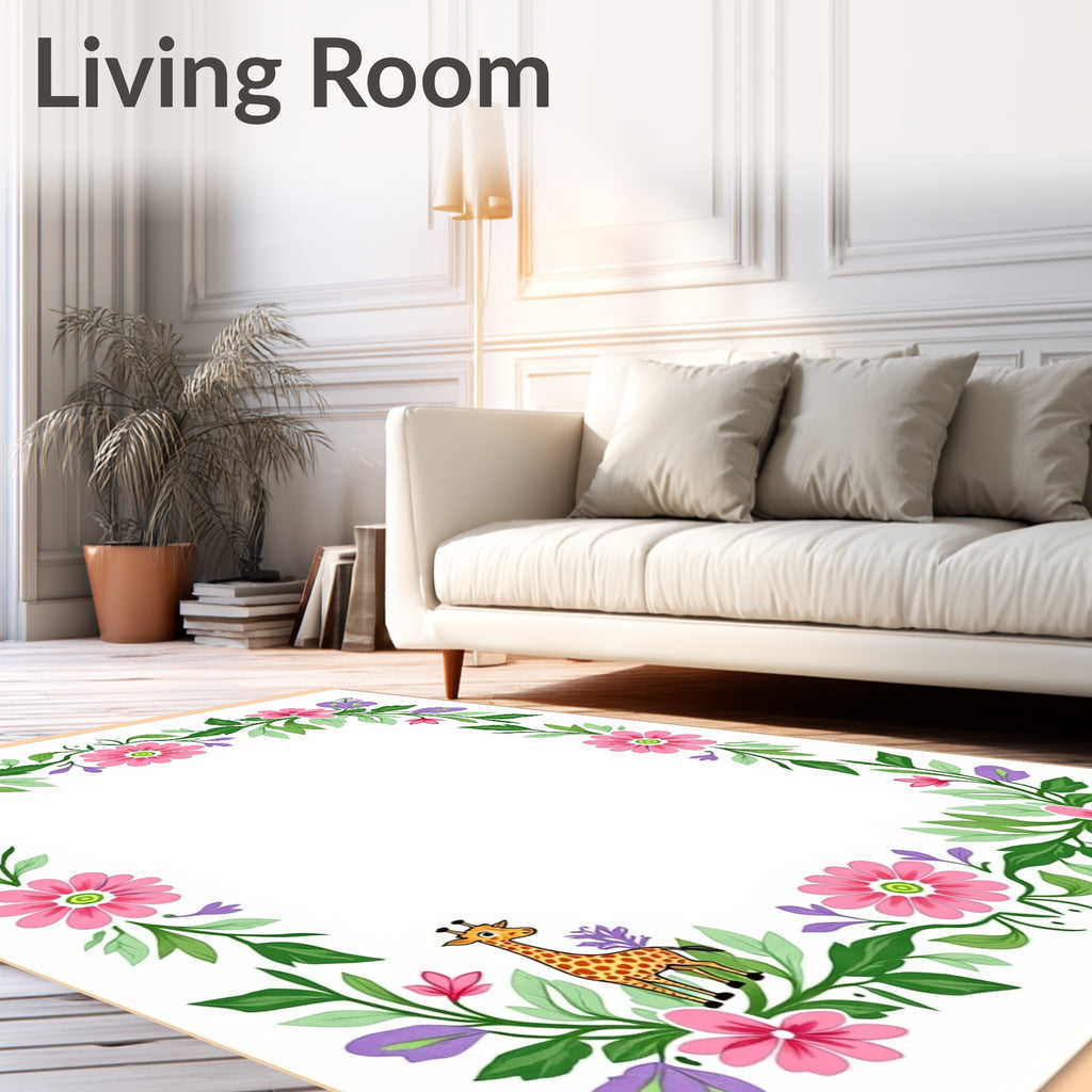 Pink Floral Giraffe Meadow Garland Rug
