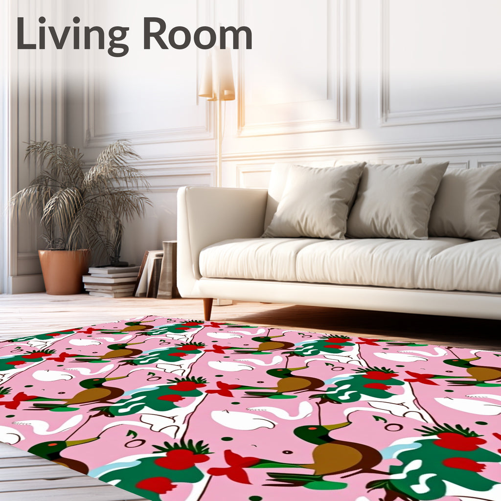 Whimsical Pink Duck Swan Christmas Rug