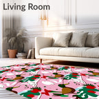 Whimsical Pink Duck Swan Christmas Rug