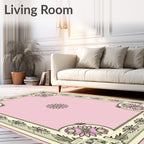 Pink Daisy Floral Bordered Square Rug