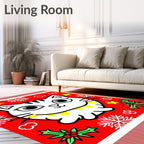 Cute White Christmas Cat Holly Snowflakes Rug