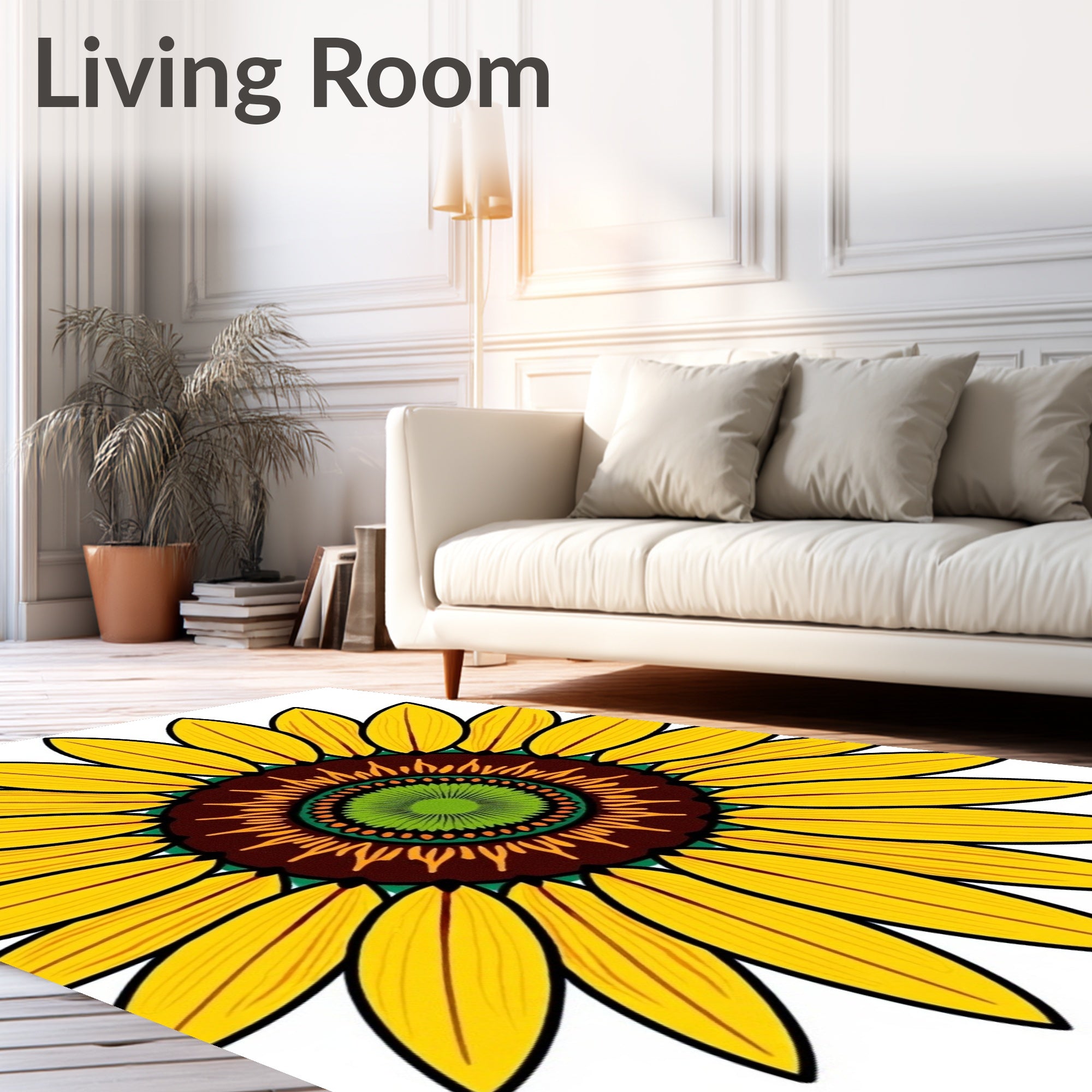 Sunny Yellow Sunflower Mandala Rug