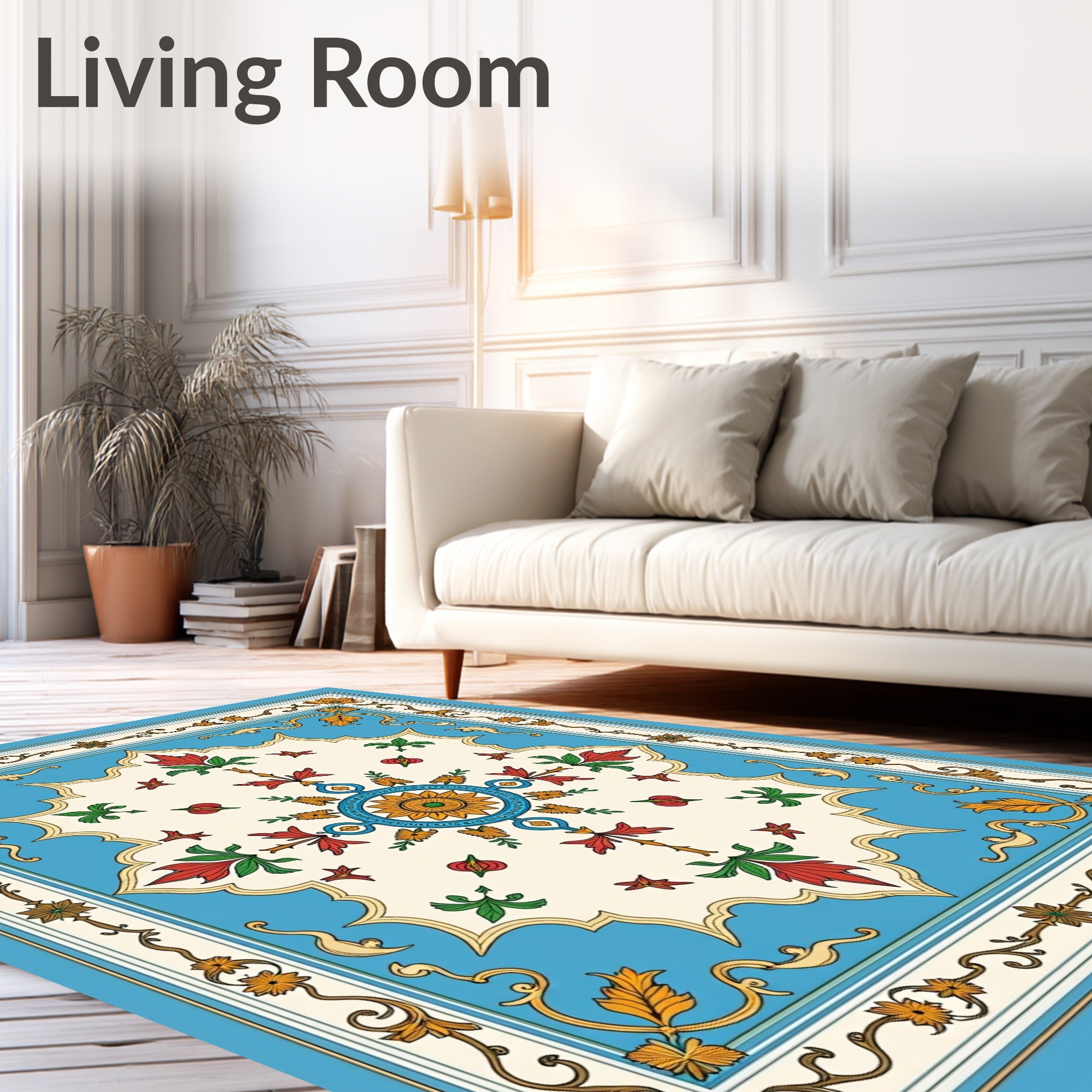 Azure Floral Medallion With Leafy Accents Rug