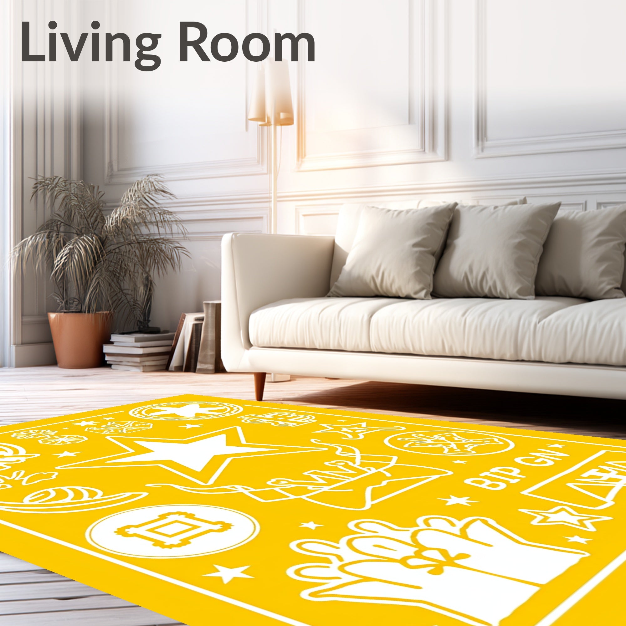 Yellow Star Collage Icon Arrangement Rug