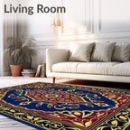Deep Blue Crimson Gold Medallion Floral Rug