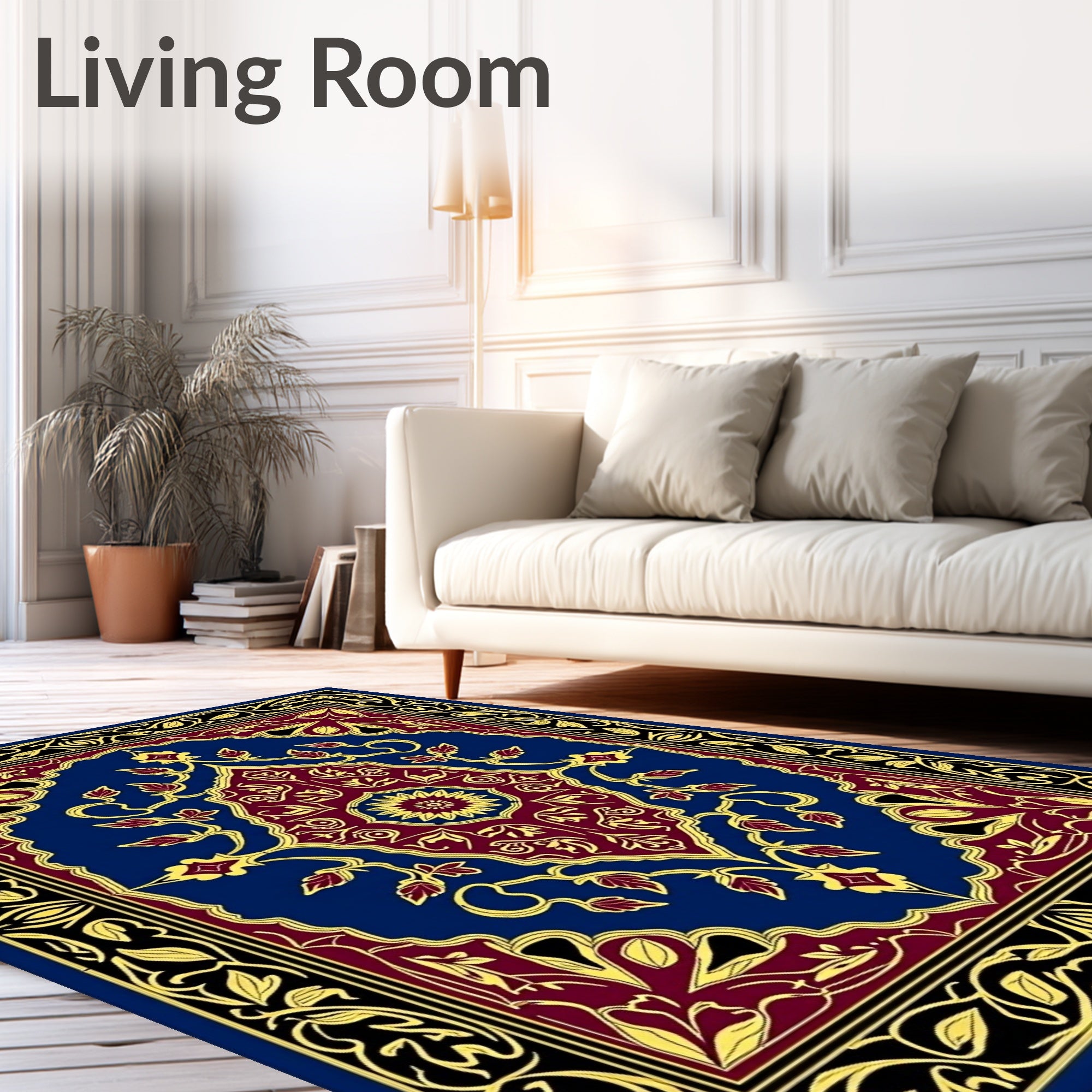 Deep Blue Crimson Gold Medallion Floral Rug