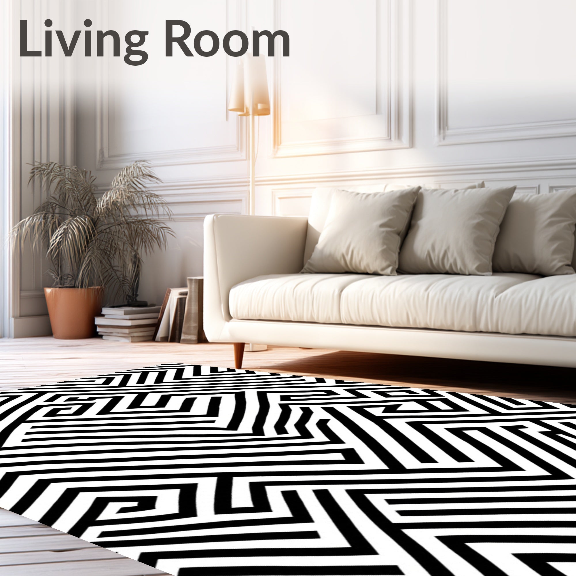Black White Geometric Labyrinth Rug