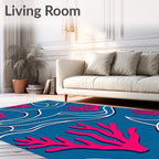 Vivid Coral Blue Swirl Rug