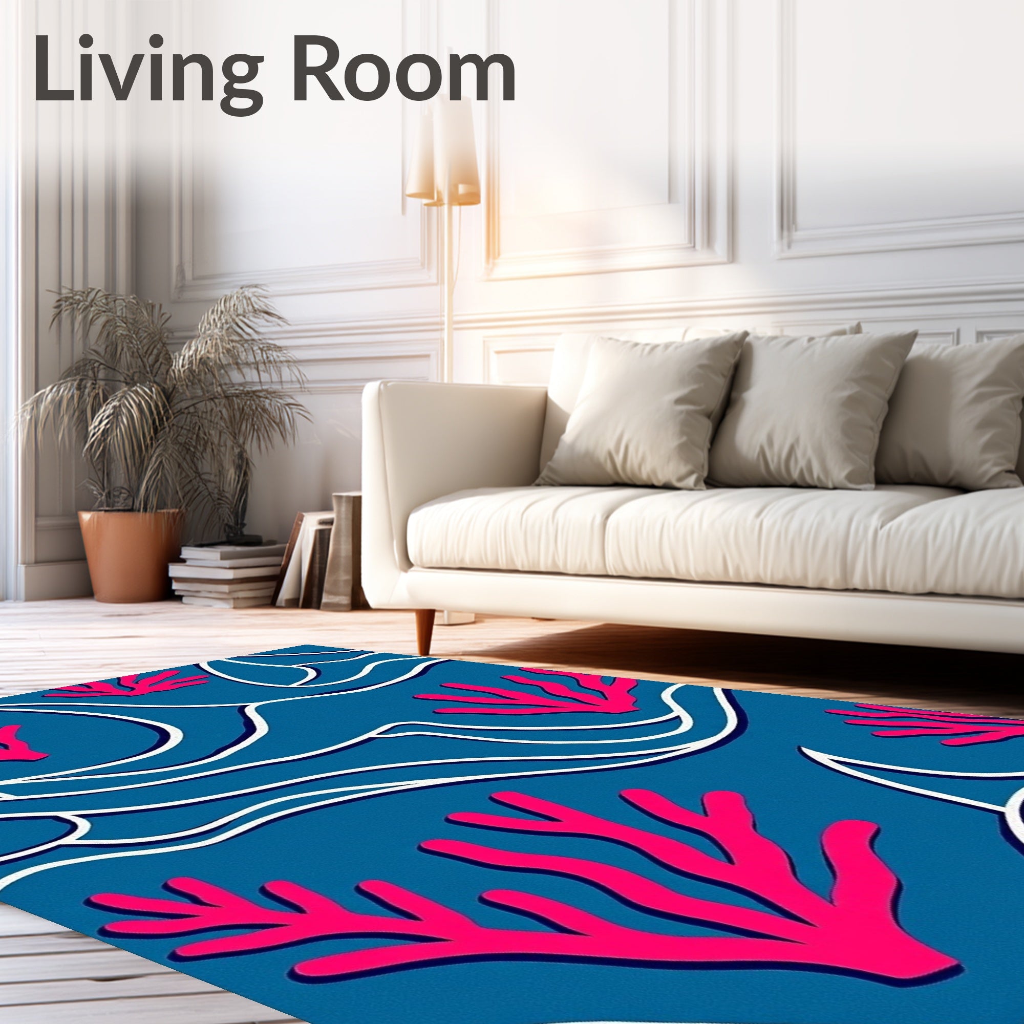 Vivid Coral Blue Swirl Rug
