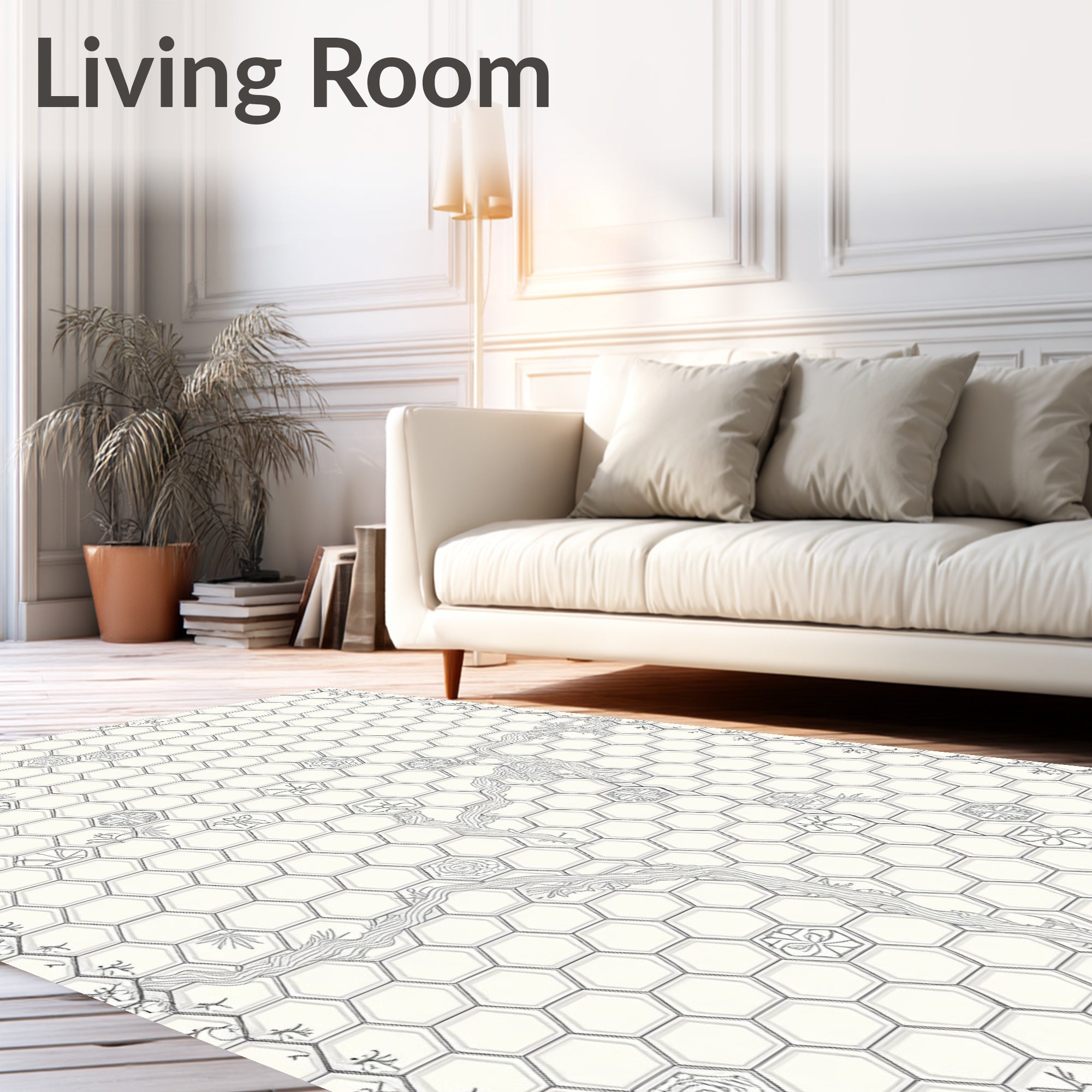 Monochromatic Hexagon Garden Tree Medallion Rug