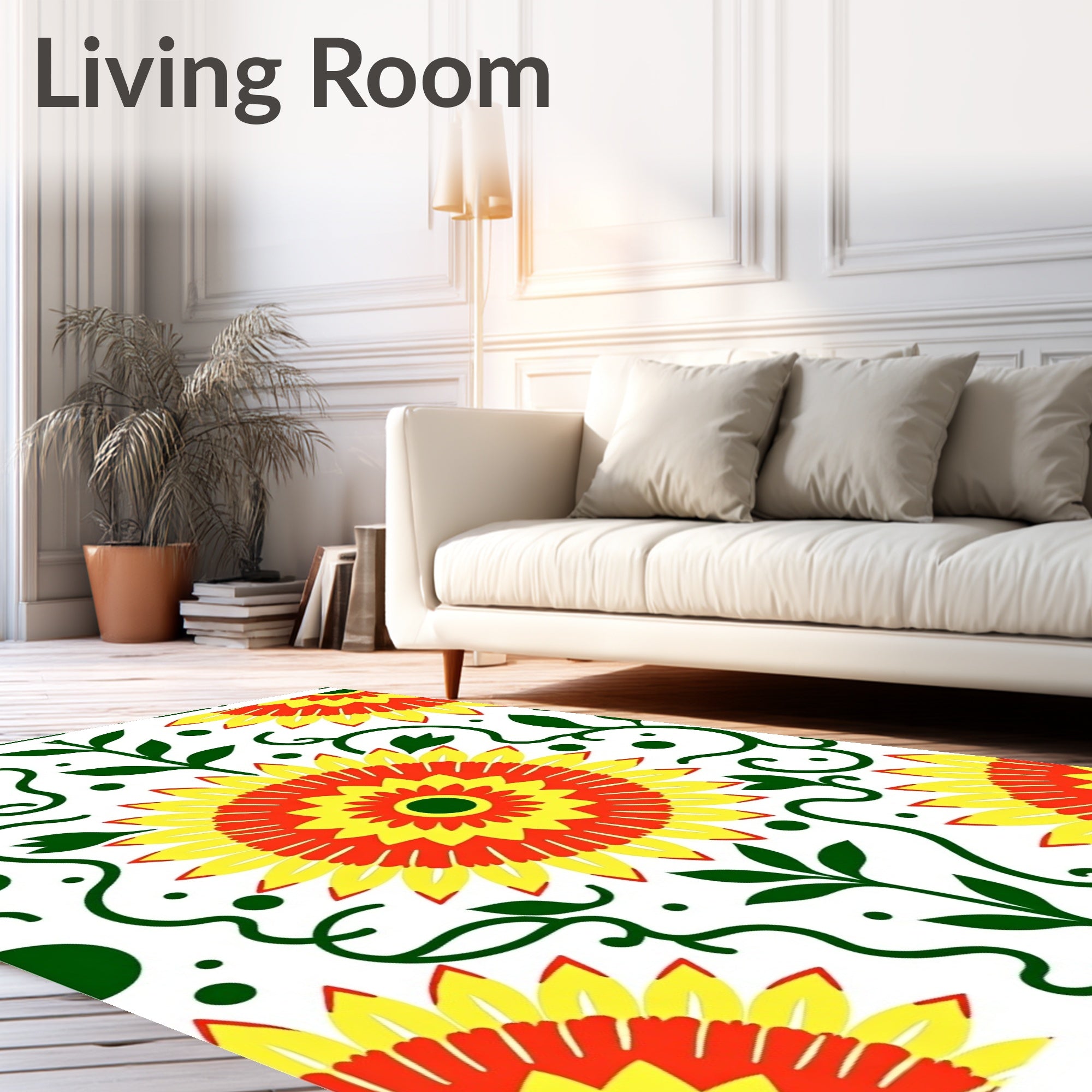 Vibrant Red Yellow Floral Vines Rug