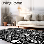 White Skulls and Snowflakes Collage Rug