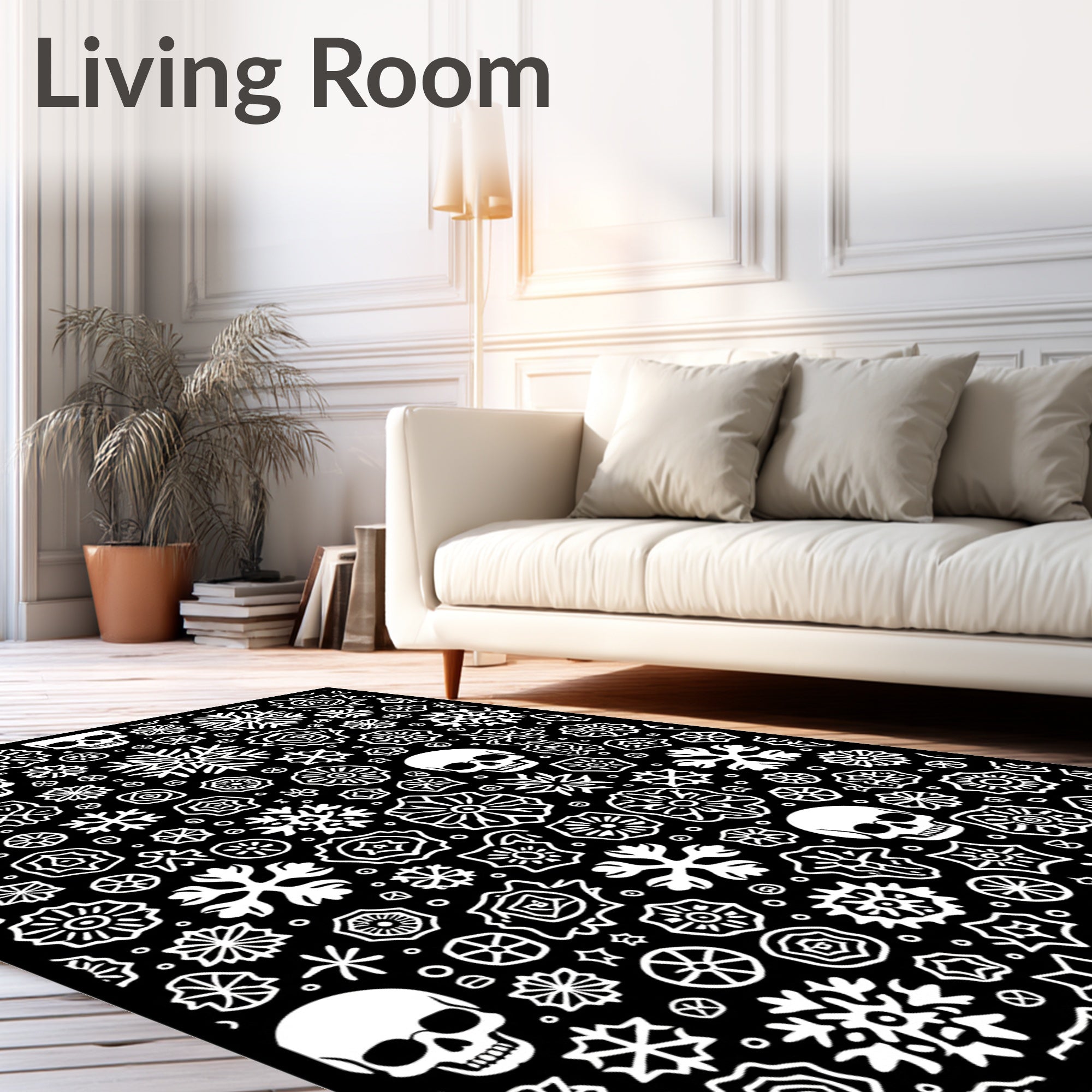 White Skulls and Snowflakes Collage Rug