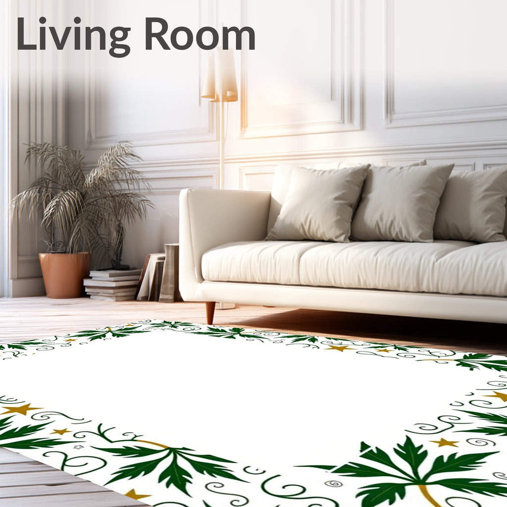 Forest Green Leafy Stars Swirl Rug