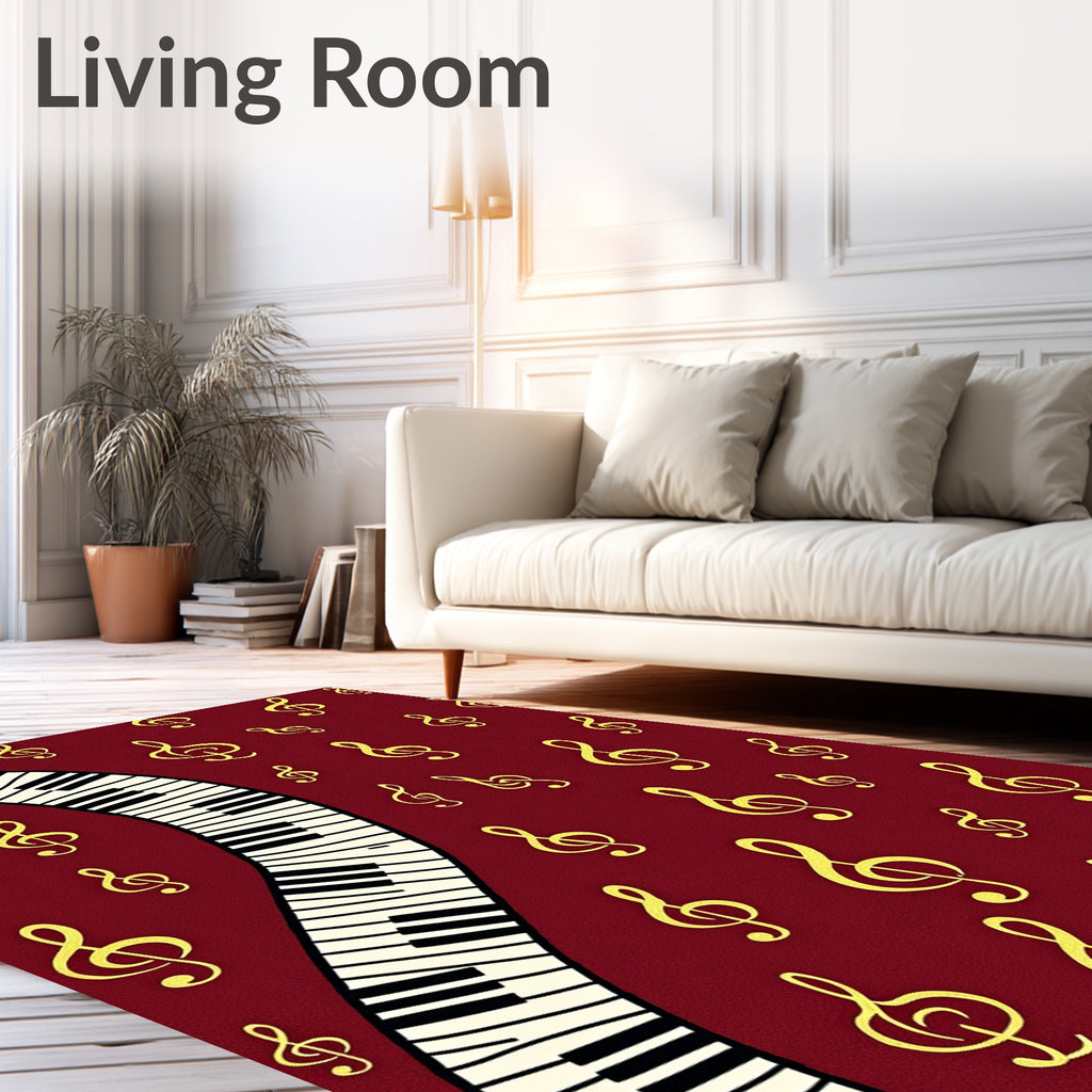 Crimson Treble Clef Piano Keys Rug