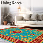 Crimson Gold Floral Medallion Turquoise Rug