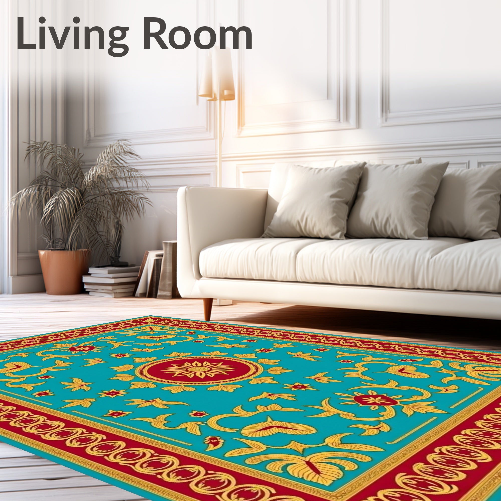 Crimson Gold Floral Medallion Turquoise Rug