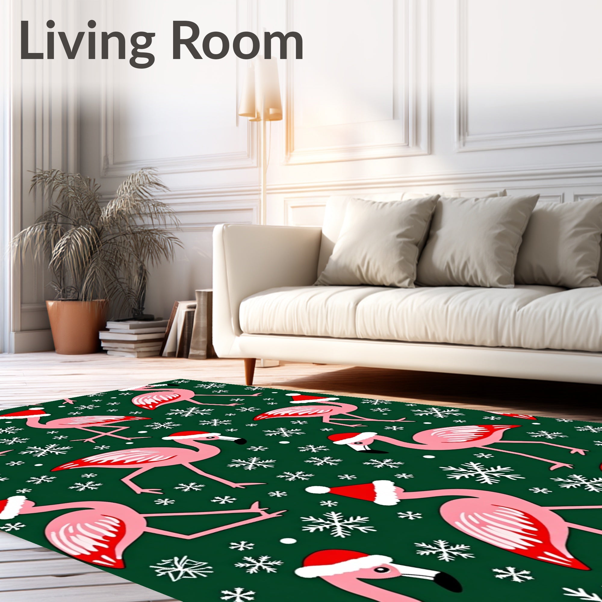Pink Flamingo Snowflakes Christmas Rug