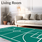 Teal Court Geometric White Lines Rug