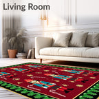 Festive Nutcrackers Red Christmas Scene Rug