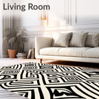 Bold Abstract Black Cream Geometric Rug
