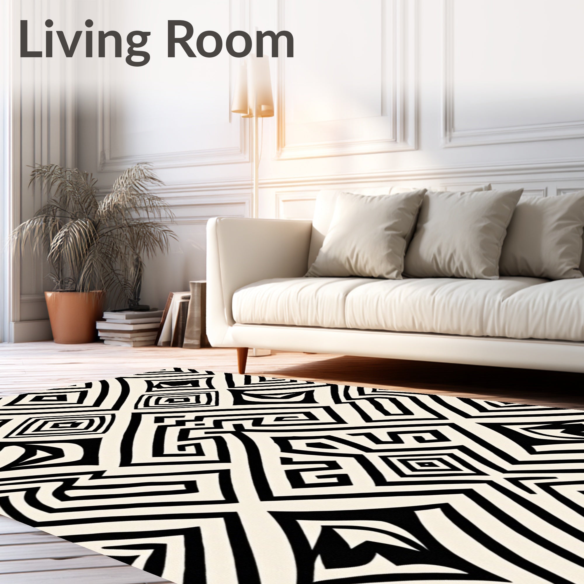 Bold Abstract Black Cream Geometric Rug
