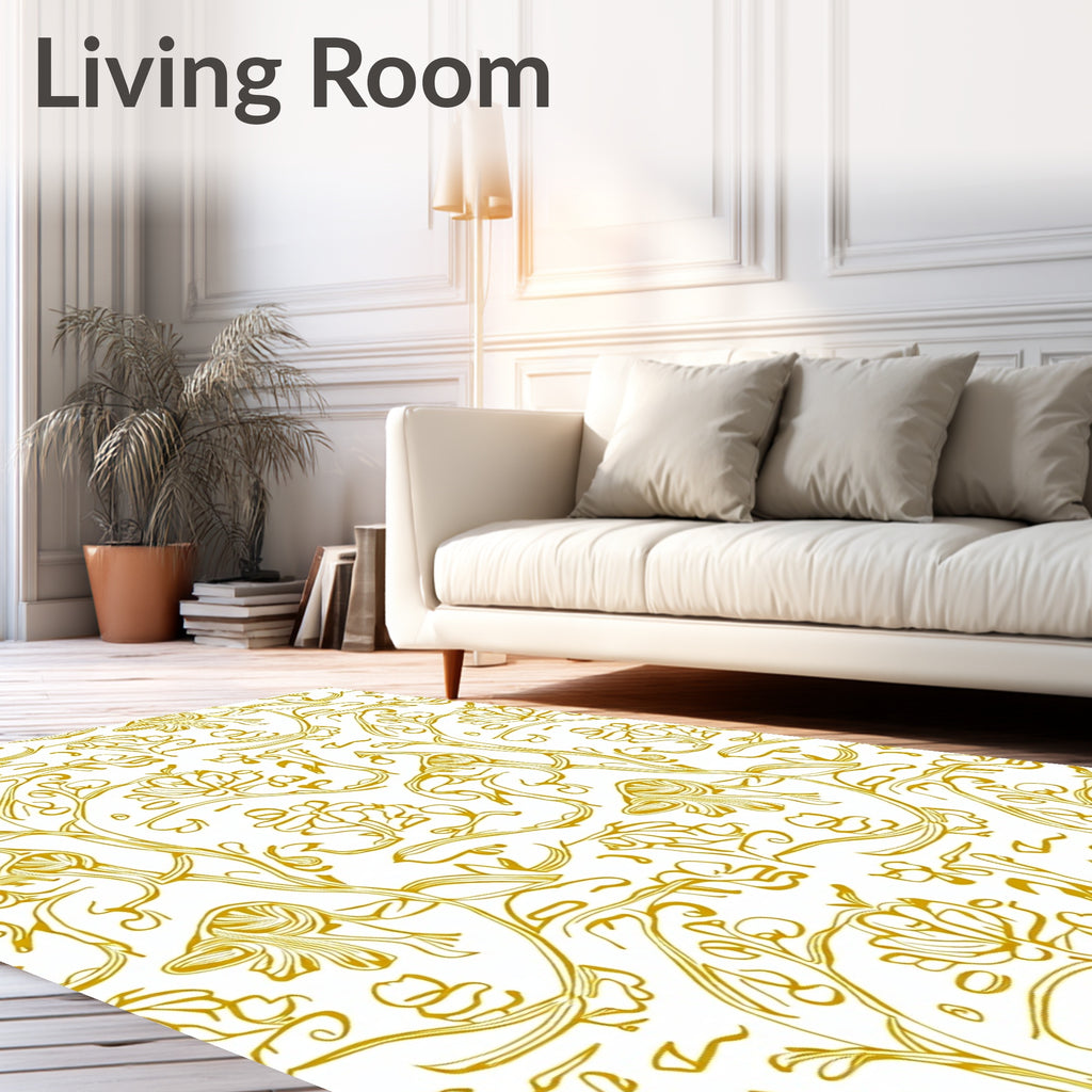 Golden Floral Vines Intricate Swirls Rug