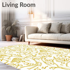 Golden Floral Vines Intricate Swirls Rug
